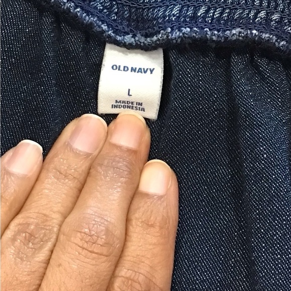 Old Navy Blue Denim Spaghetti Strap Sheath Mini Dress Ruffled Hem Women’s Size L - Picture 4 of 4